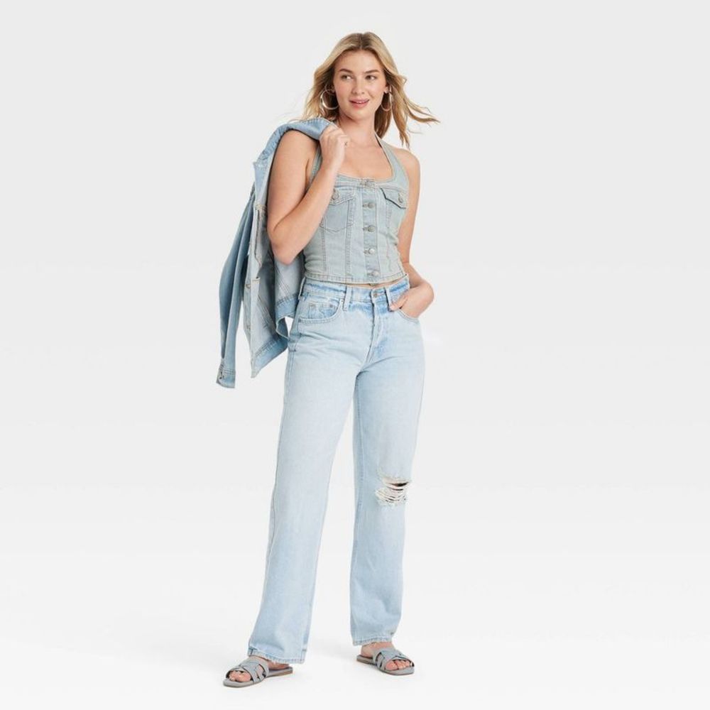 Light Blue Distressed Women's Jeans - Picture 3 of 4